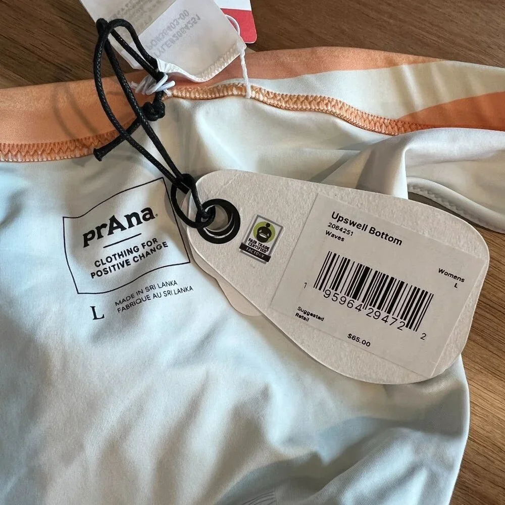 prAna Womens Upswell Swimsuit Bottom LARGE IN Waves UPF 50+